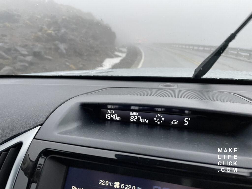 H9 dashboard showing altitude, barometer, direction and angle or pitch of car